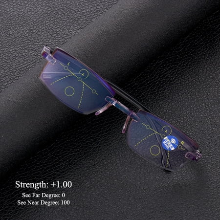 for Men Women Eyewear Blue Light Blocking Computer Goggles Rimless Diamond-cut Presbyopia Eyeglasses Reading Glasses Progressive Multifocal BLACK STRENGTH 1.00