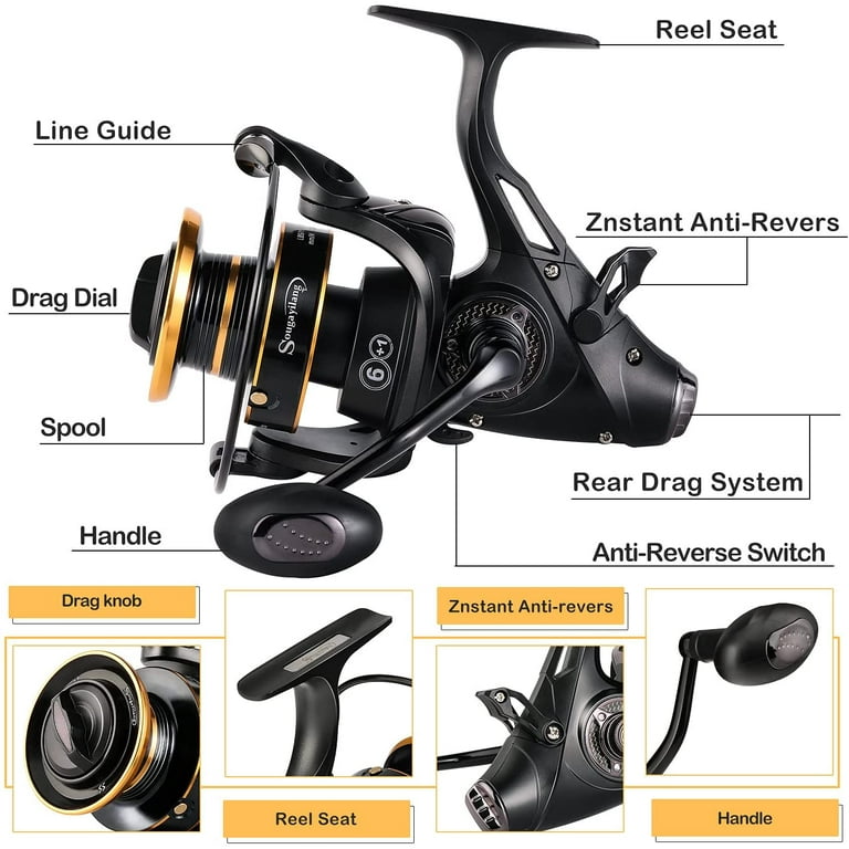 Sougayilang 3Lbs Drag Carp Fishing Reel with Front and Rear Drag System  Bait Feeder Spinning Reel 