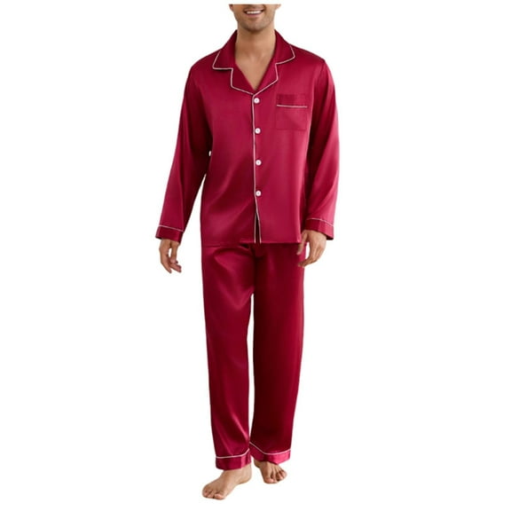 KyCheLot Mens Silk Pajamas Set Satin Long Sleeve Button down Tops Pants Matching Sleepwear 2 Piece