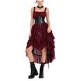 thumbnail image 3 of Jsaierl Women's Gothic Steampunk Corset Dress Square Neck High Low Ruffle Layered Halloween Cosplay Costume, 3 of 9