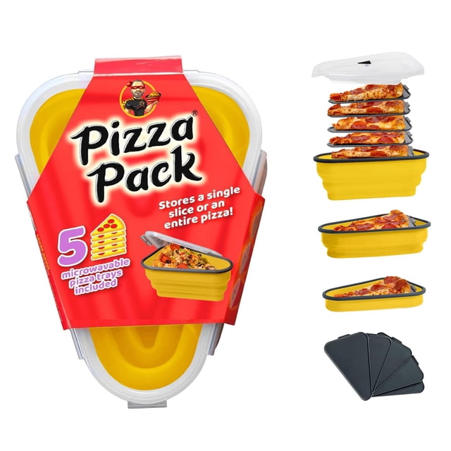 Recipiente reutilizable para pizza Pack con 5 bandejas, color amarillo