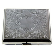 RFID Blocking Victorian Style Classic Metallic Silver Color Double Sided King Cigarette Case Holder and Credit Card RFID Protective Security Wallet (Mirror)