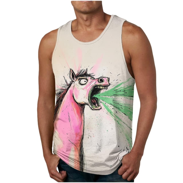 Boovnll Débardeurs Hommes, Mode Décontractée Homme Impression Hawaïenne Chandail Sans Manches Col Rond Débardeur de Sport, Débardeur Homme, Chemises Sans Manches pour Hommes, Débardeurs