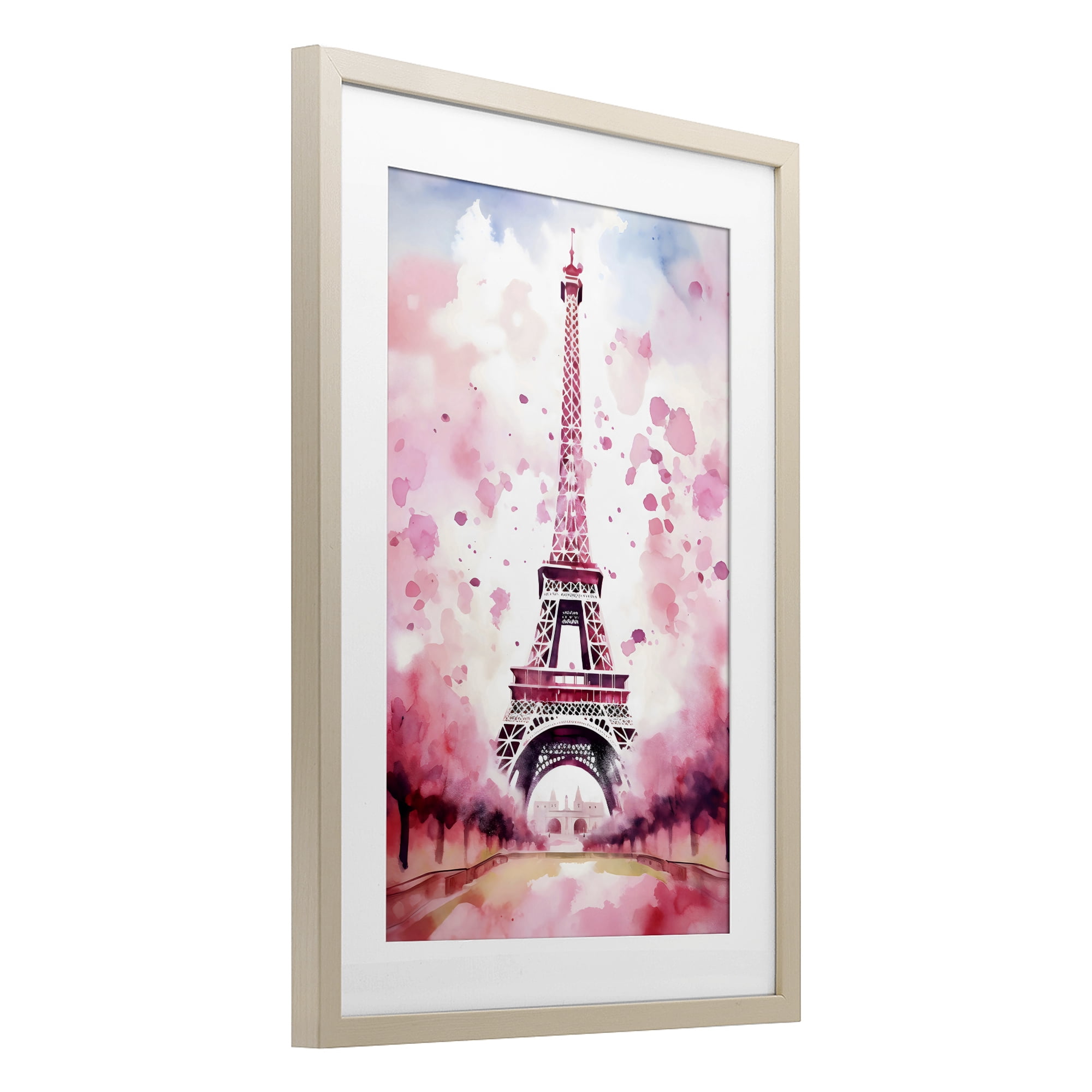Stupell Industries Blush Watercolor Eiffel Tower Birch Framed Print Under Glass, design by Creative Studio