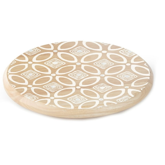 CounterArt White Geometric Pattern Wood Lazy Susan Turntable