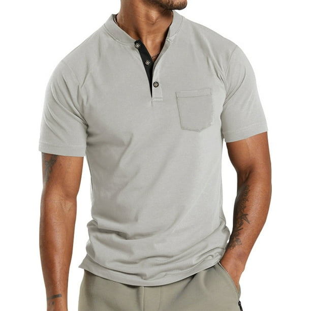 Fashnice Mens Summer Tops Solid Color Polo Shirt Short Sleeve T Shirts Classic Fit Golf T shirt Gray 2XL