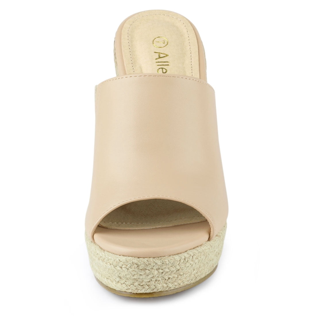 DARING DIVA Women's Slip on Platform Sandals Espadrilles Wedges Slides Mules Beige 7.5