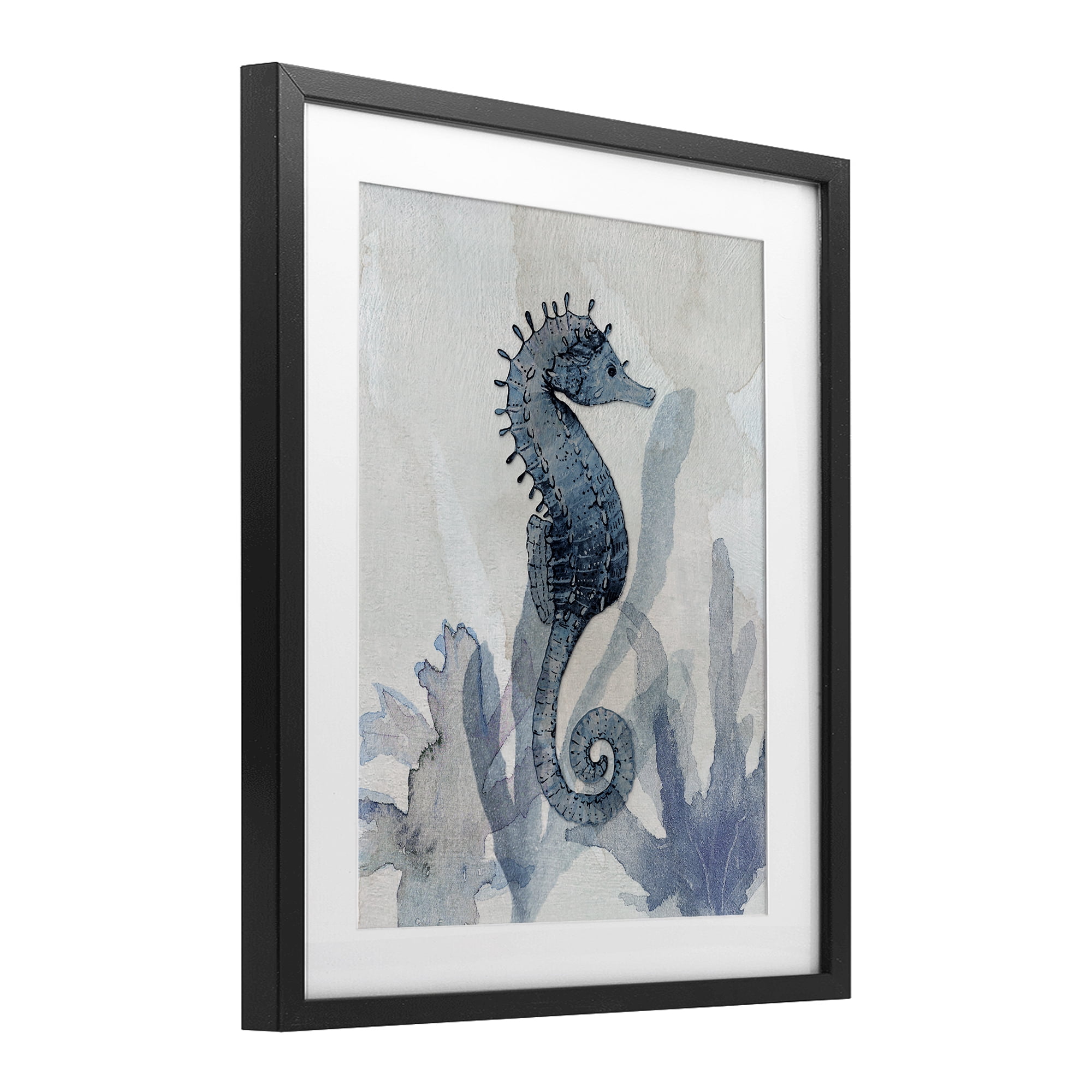 Stupell Industries Seahorse & Seaweed Impressions Black Framed Print Under Glass, design by Susan Jill
