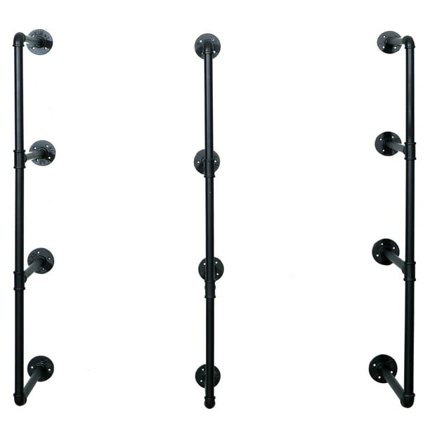 42 Tall Industrial Wall Mount Iron, Shelving Using Black Pipeline
