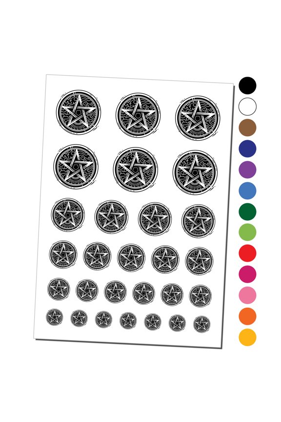 Pentacle Star of Elements Magical Talisman Symbol Water Resistant Temporary Tattoo Set Fake Body Art Collection - Hot Pink