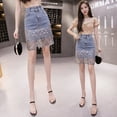 thumbnail image 3 of Falda vaquera elástica de primavera y verano para mujer, estilo cintura alta, falda con lentejuelas, falda vaquera sexy a la cadera para mujer, 3 of 5