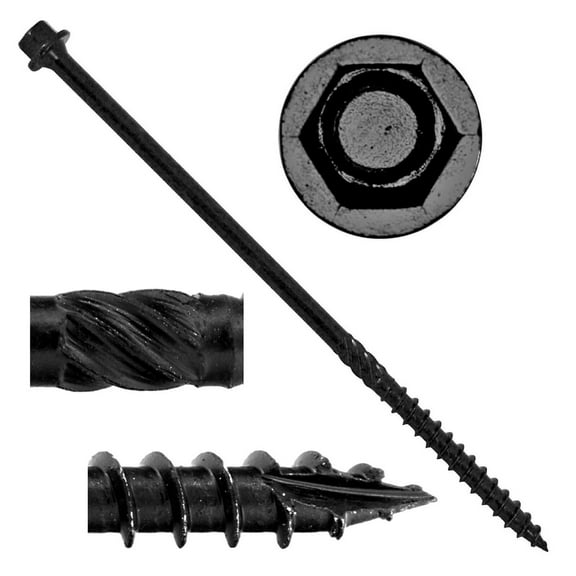 #14 X 6" Heavy Duty Black Timber/Log/Landscaping Wood Screws - Exterior Coated Heavy Duty Screws (50 Count - Heavy Duty Black Log Wood Screws)