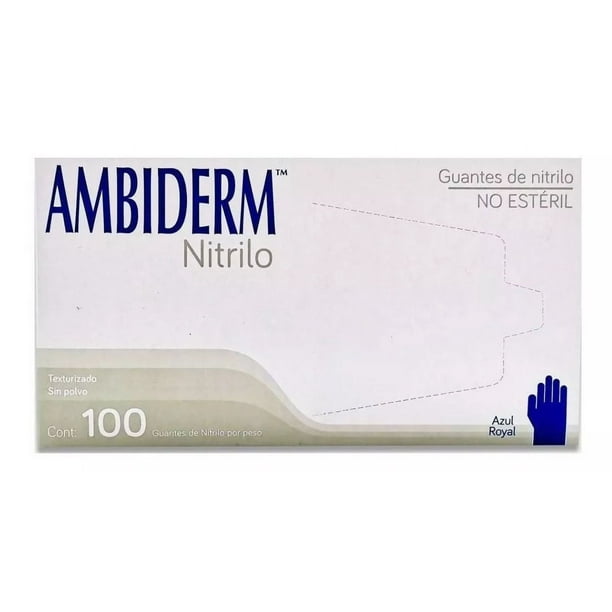 Guantes descartables antideslizantes Ambiderm color azul royal talle G de nitrilo x 100 unidades
