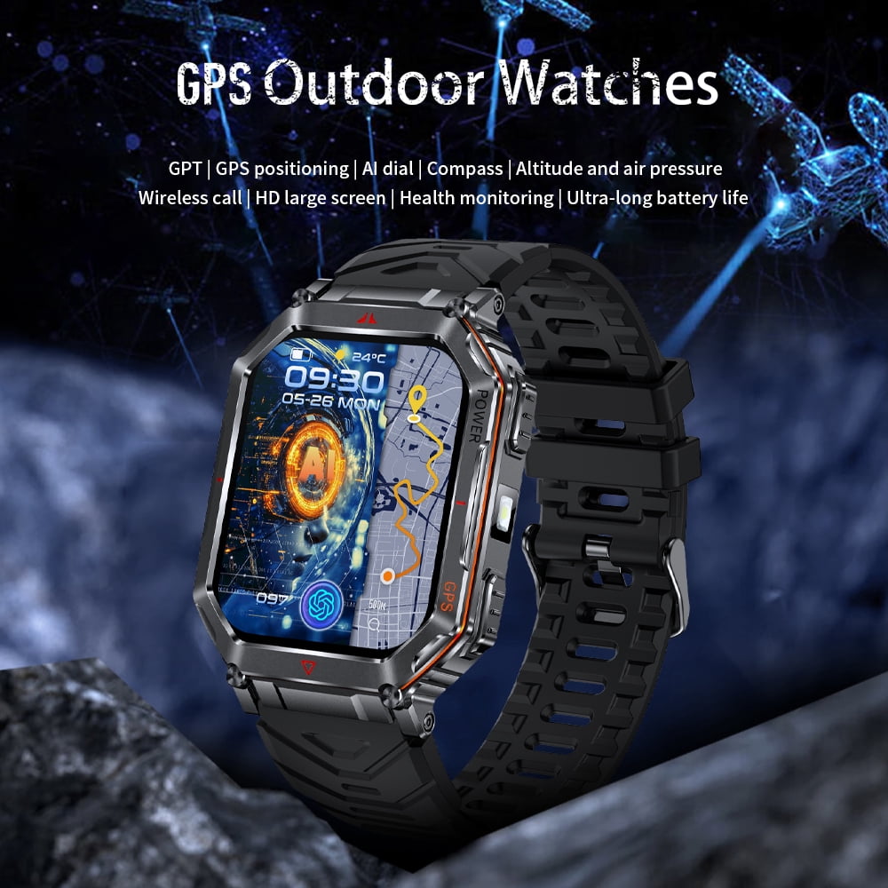 AIEK KR92 With Ai ChatGPT GPS Smart Watch 3ATM Waterproof 450mAh Bluetooth Call Outdoor LED Flashlight Compass Outdoor Sport Smartwatch