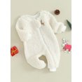 thumbnail image 3 of Liacowi Baby Girls Boys Christmas Jumpsuit Long Sleeve Crew Neck Embroidery Deer Zipped Romper Infant Winter Fleece Jumpsuit 0-18M, 3 of 9