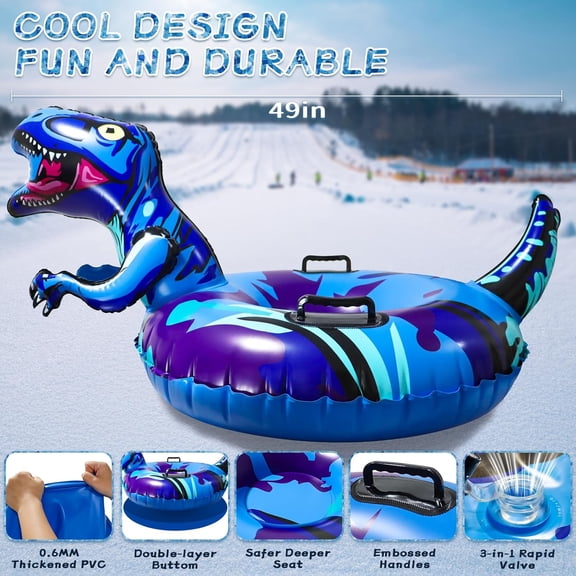 Dinosaur Snow Tube, Inflatable Snow Tube Snow Sled for Kids & Adults, Sledding Heavy Duty Reinforced Double Layers Bottom, Ideal Snow Toys Winter Outdoors Fun Boys Girls(1 Pack)