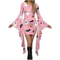 thumbnail image 1 of Fewfanhot Robes d'Halloween pour Femmes Décontractées à Col Rond avec Imprimés Effrayants et Style Asymétrique Robe à Enfiler Patchwork, 1 of 5