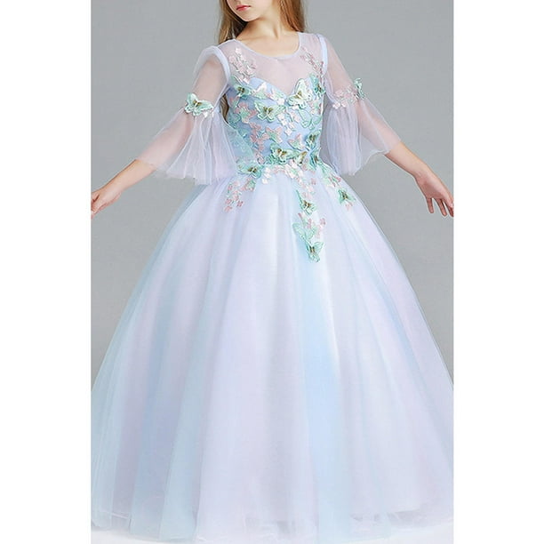 Unomatch Kids Girls Roud Neck Lace Decorated Wedding Dress Walmart