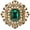 Green CZ, variant on Vintage zircon brooch, gold-toned, Baroque style, rectangular, with crystal shells and pearls, Bohemian Victorian style, elegant wedding and Christmas decoration.