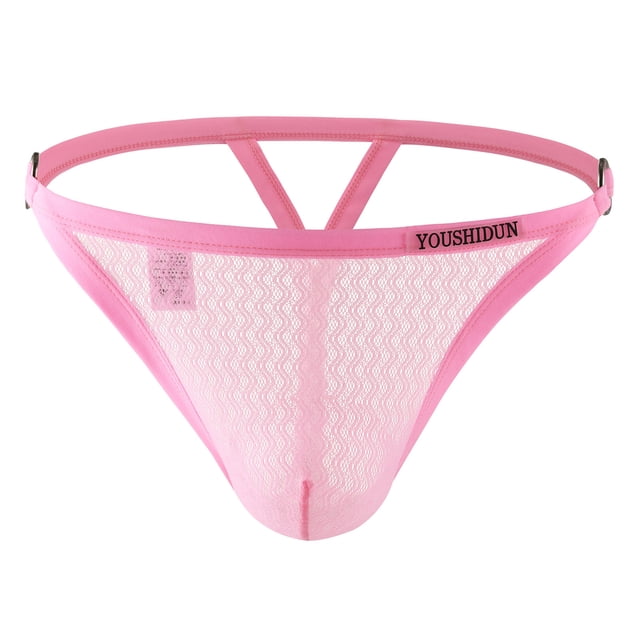 HKEJIAOI Mens Underwear Low Rise Mesh Hollow Out Underpants Breathable Comfort Briefs Jockstraps, Pink 2XL
