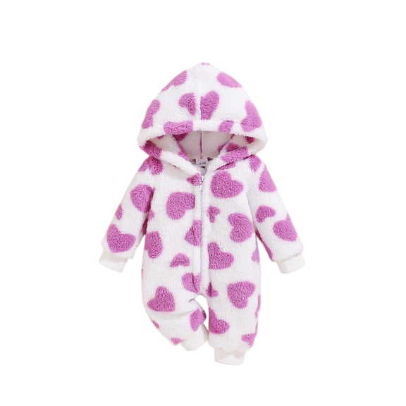 UAMVSH Newborn Baby Jumpsuit Fleece Sherpa Winter Long Sleeve Hooded Romper Comfy Soft Heart Print Cute Onesies for Baby Girl
