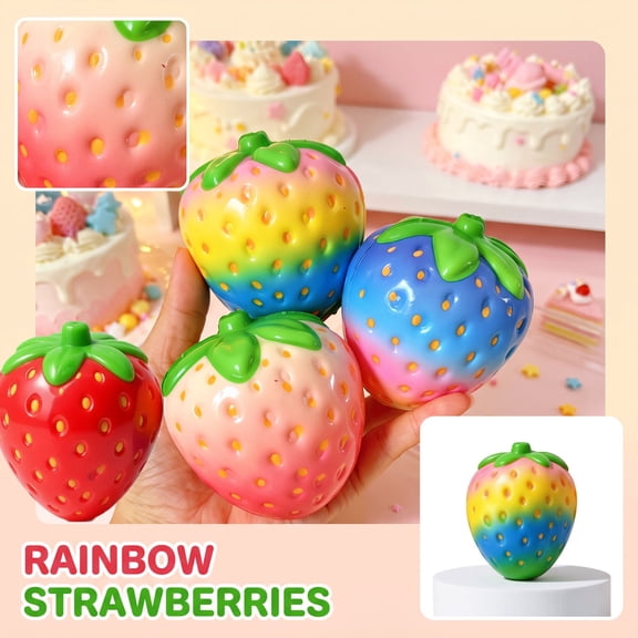 Squishy Strawberry Stress Relief Balls, Cute Sensory Figurines Strawberry Squishies Stress Ball for Anxiety Relief,Fruit Sensory for Birthday Christmas Gifts, Easter Basket Stuffers