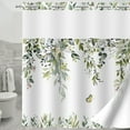 thumbnail image 6 of Dznils No Hook Shower Curtain with Snap-in Liner, Green Eucalyptus Fabric Bathroom Curtain, 72 x 74, 6 of 8