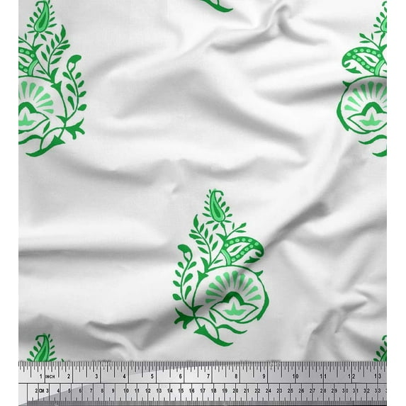 Soimoi Rayon Crepe Fabric Leaves,Floral & Paisley Block Printed Craft Fabric by The Yard 46 Inch Wide