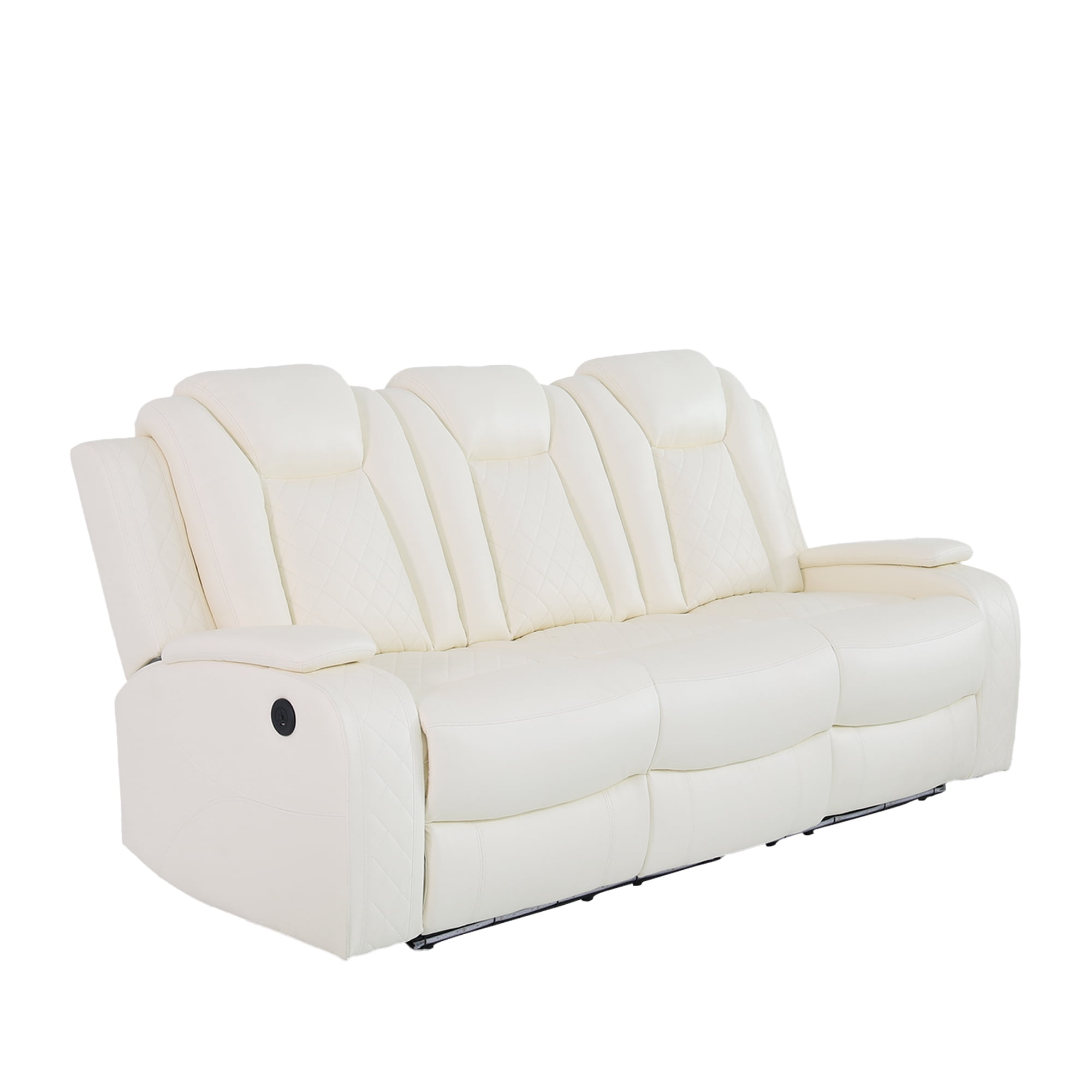 MAYEERTY White Breathing Leather 3-Piece Living Room Recliner Sofa