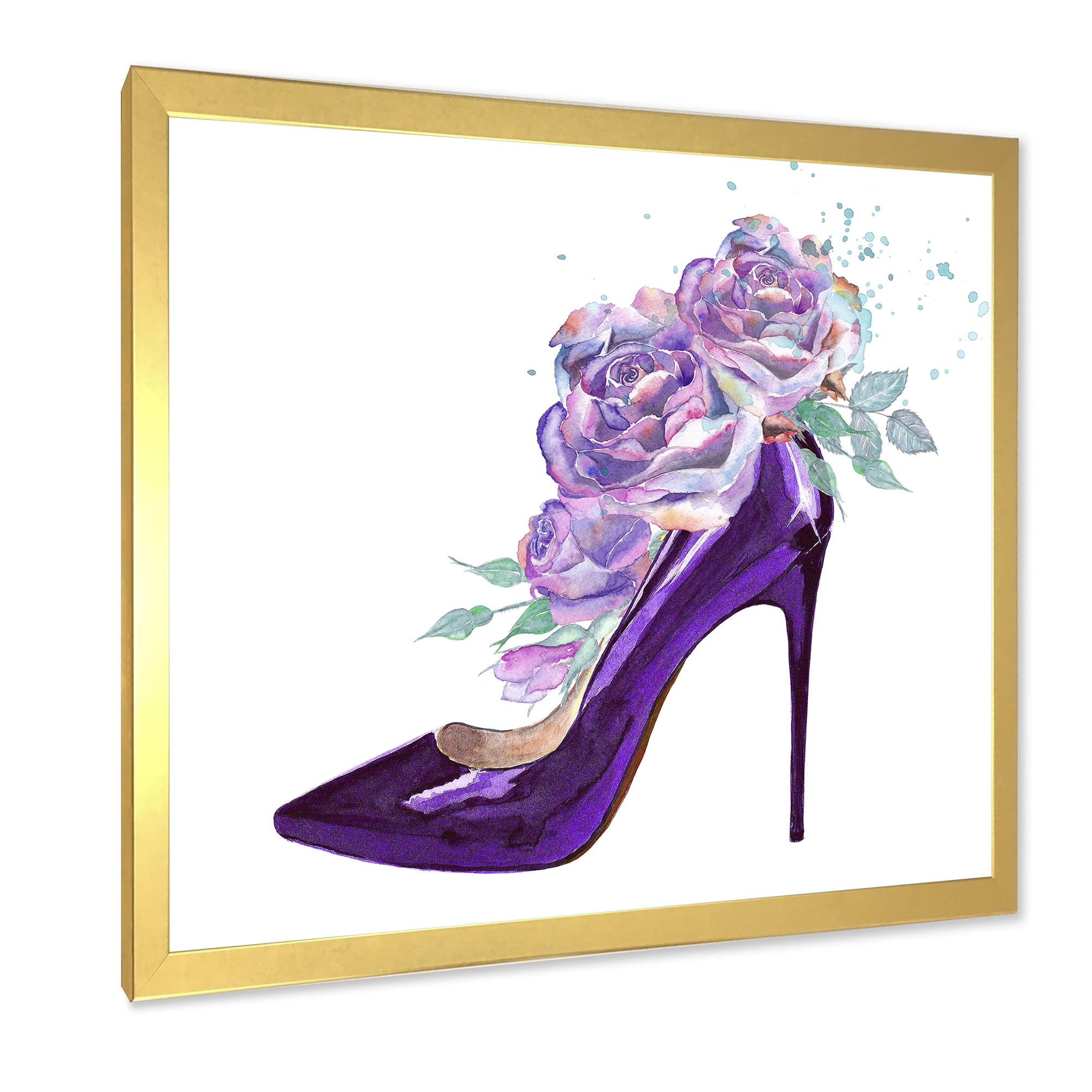 Designart 'Pink VIolet Roses With Dark Purple Stiletto Shoe' Traditional Framed Art Print