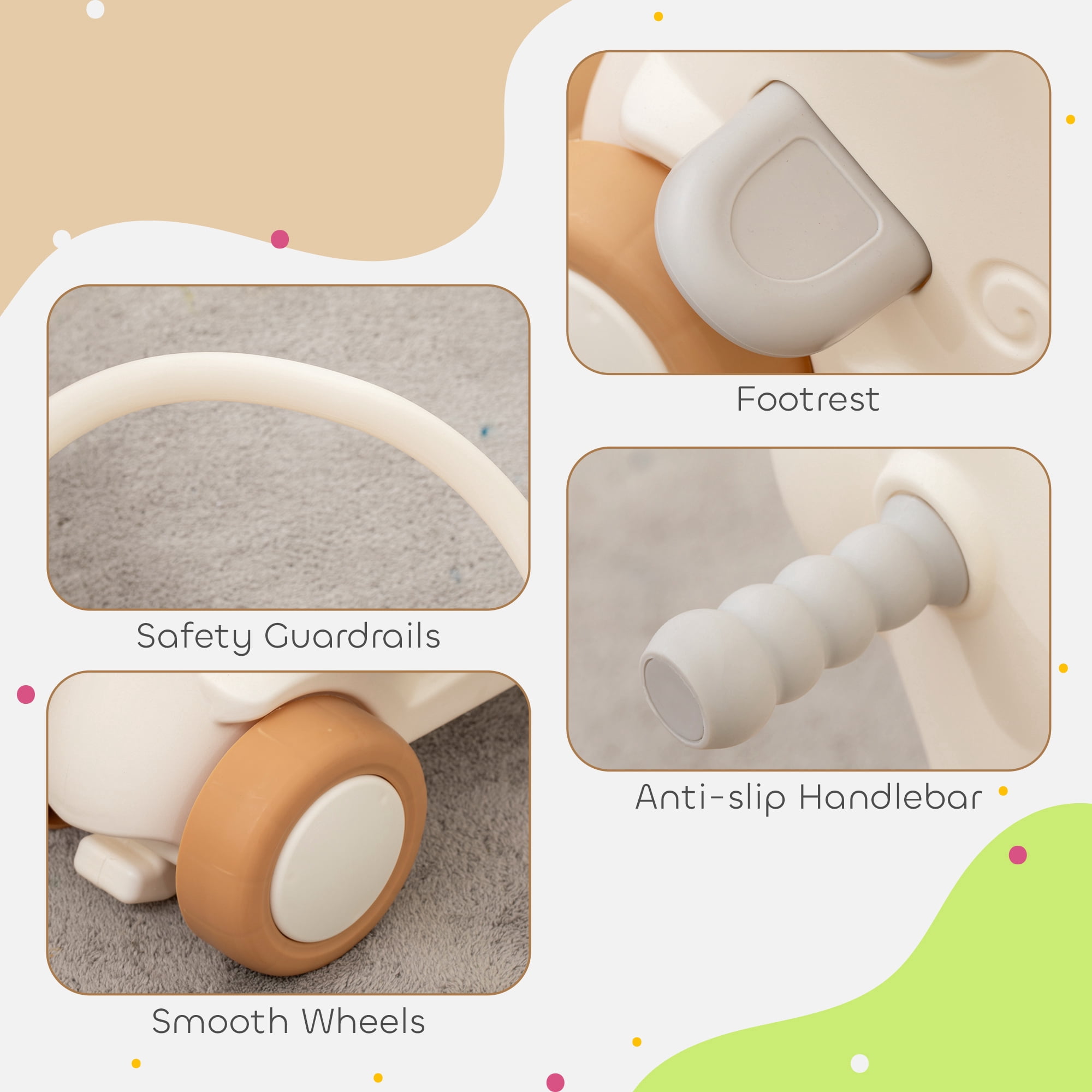 4 in 1 Toddler Rocking Horse, Alpaca Design Rocker Balancer Slider Walking Assistant, ASTM/CPSIA Certified HDPE with Safety Guardrail Silent Wheels