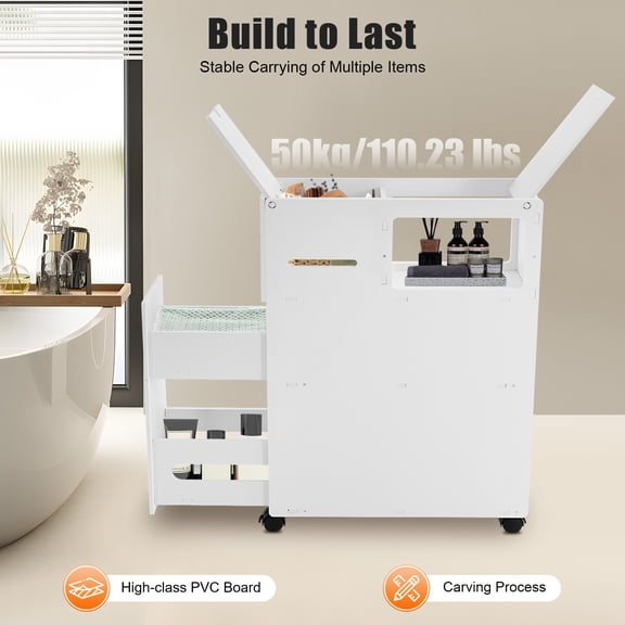 Slim Bathroom Cabinet with Wheels, Free Standing Storage Cabinet with Slide Out Drawers Small Bathroom Storage Cabinet Narrow Floor Bathroom Organizer Next to Toilet 20.5 x 6.4 x 29.5inch