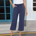 thumbnail image 2 of Outfmvch Linen Capri Pants for Women Summer Beach Vacation Beach Pant Palazzo Pants Gauze Pants Yoga Capris with Pockets Cotton Linen Pants Loose Flowy Pants Plus Size Trousers Navy S-3XL, 2 of 5