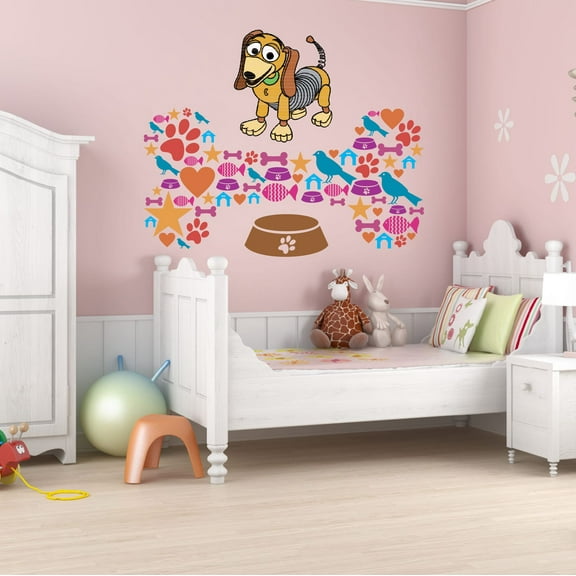 Animal Wall Decal Cute Robotic Dog Wagging his Tail with his Food Bowl Bedroom Wall Decal for Girls Dog Cute Themed Room - Size: 40 In x 32 In