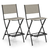 Gymax Folding Bar Stools Set of 2 Patio Sling Chairs w/ Backrest Humanized Footrest Coffee