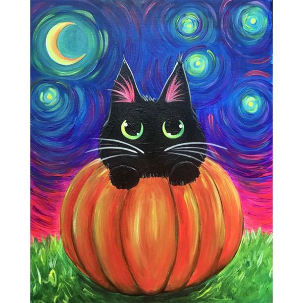 Pintura de diamante (DE6734) 5D DIY Kits de diamantes de imitación cuadrados de calabaza y gato 30x40cm FLhrweasw Nuevo