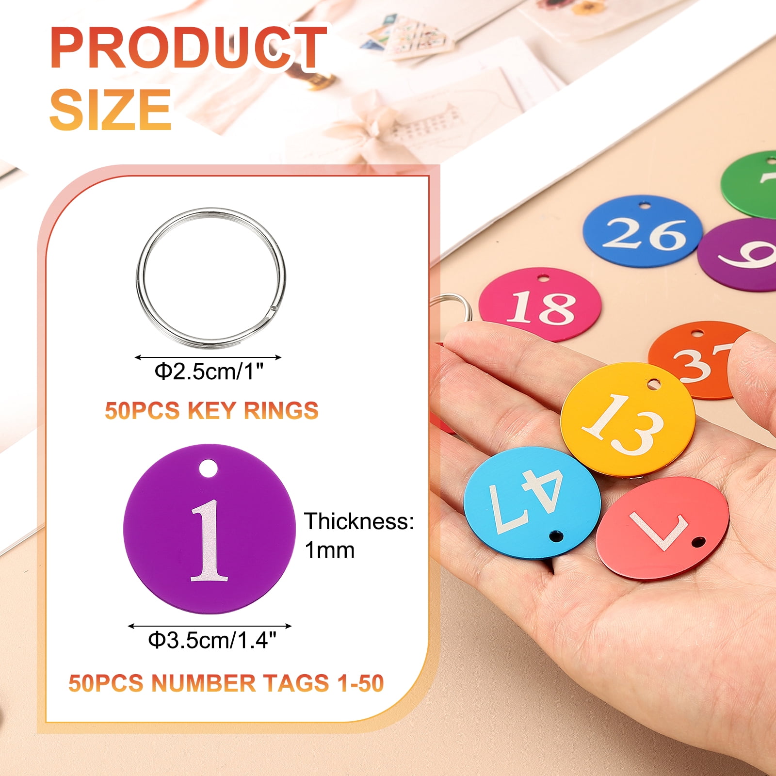 50PCS Number Tags 1-50, Number Key Tags Aluminum Numbered Tags Metal Key Tags Keychain with Key Rings for Organizer Field Sales Hangers Clothes Labels ID Tag, Purple