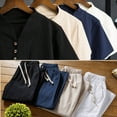 thumbnail image 4 of JIKNTTR Men's 2 Piece Summer Outfits Fashion Solid Color Casual V Neck Short Sleeved Shirts Drawstring Elastic Waist Trousers Pants Suit Simple Versatile Pant Set, 4 of 4