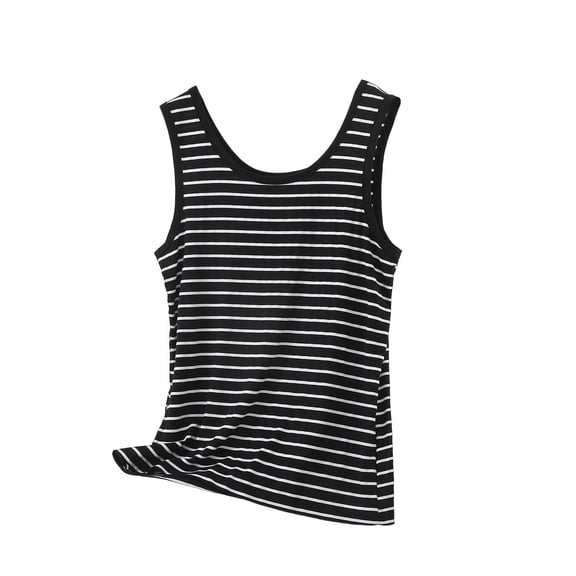 DAFPZW Women's Striped Tank Tops Crewneck Sleeveless Casual Summer Shirts Crew Neck Slim Fit Basic Tees Daily Wear