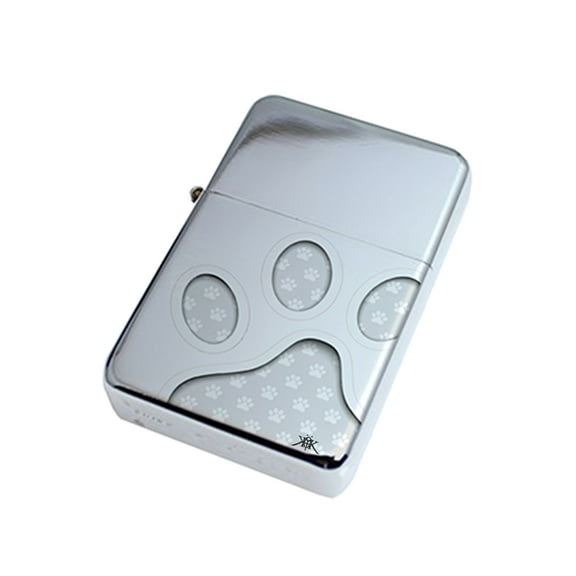 KuzmarK Silver Windproof Flip Top Lighter - Puppy Dog Paw Paws