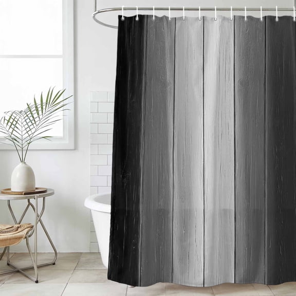 Black Gray Ombre Waterproof Fabric Shower Curtain, Vintage Country Wooden Waterproof Fabric Shower Curtain for Bathroom Curtains Bathtubs Hotel Washable Shower Curtains with 12 Hooks Small 36x78in