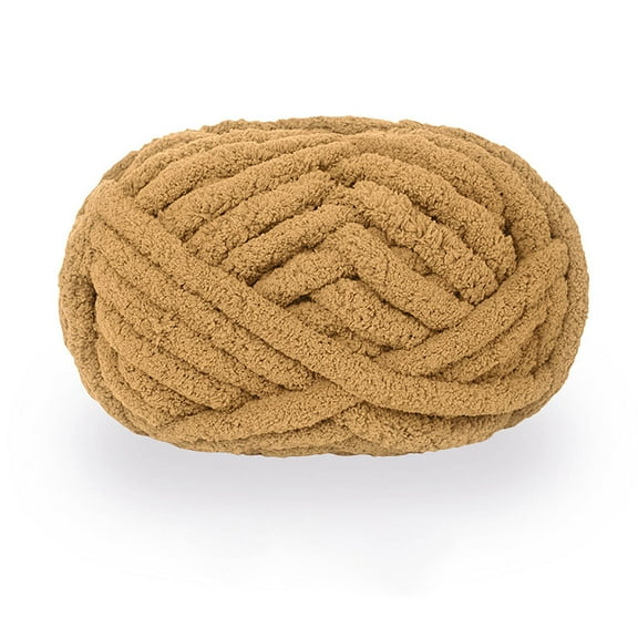 Chunky Knit Chenille Yarn for Hand Knitting Blankets, Super Soft Big Jumbo Blanket Yarn (Brown)