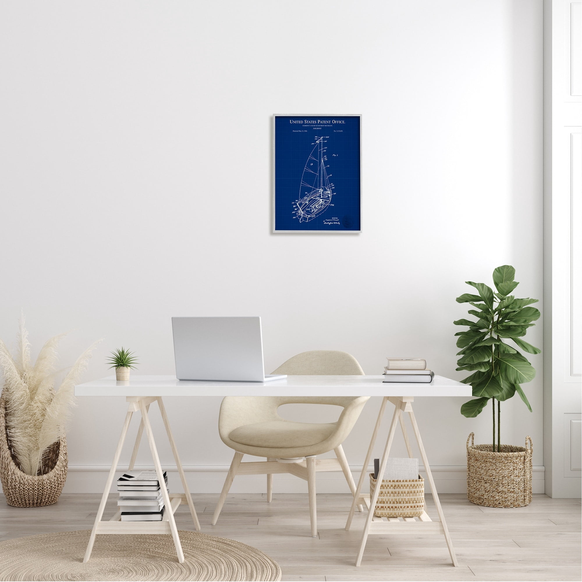 Stupell Industries Sailboat Watercraft Blue Patent Office Diagram Blueprint Framed Wall Art, 11 x 14, Design by Karl Hronek