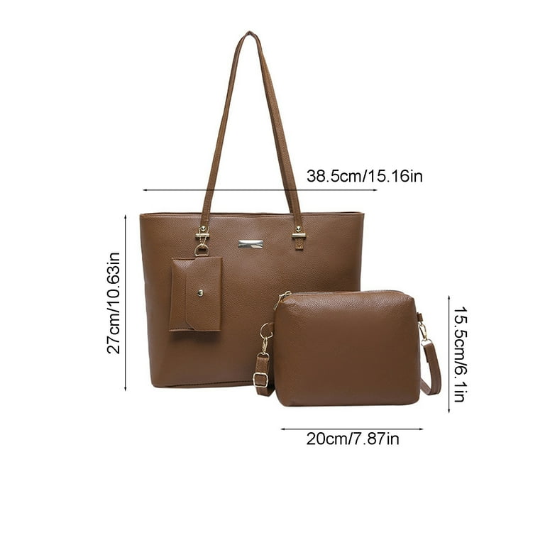 Dasein Women's 3-Piece Vegan Leather Handbag Set - Satchel, Cosmetic Bag & Coin Purse (Monogrammed Beige, Medium)