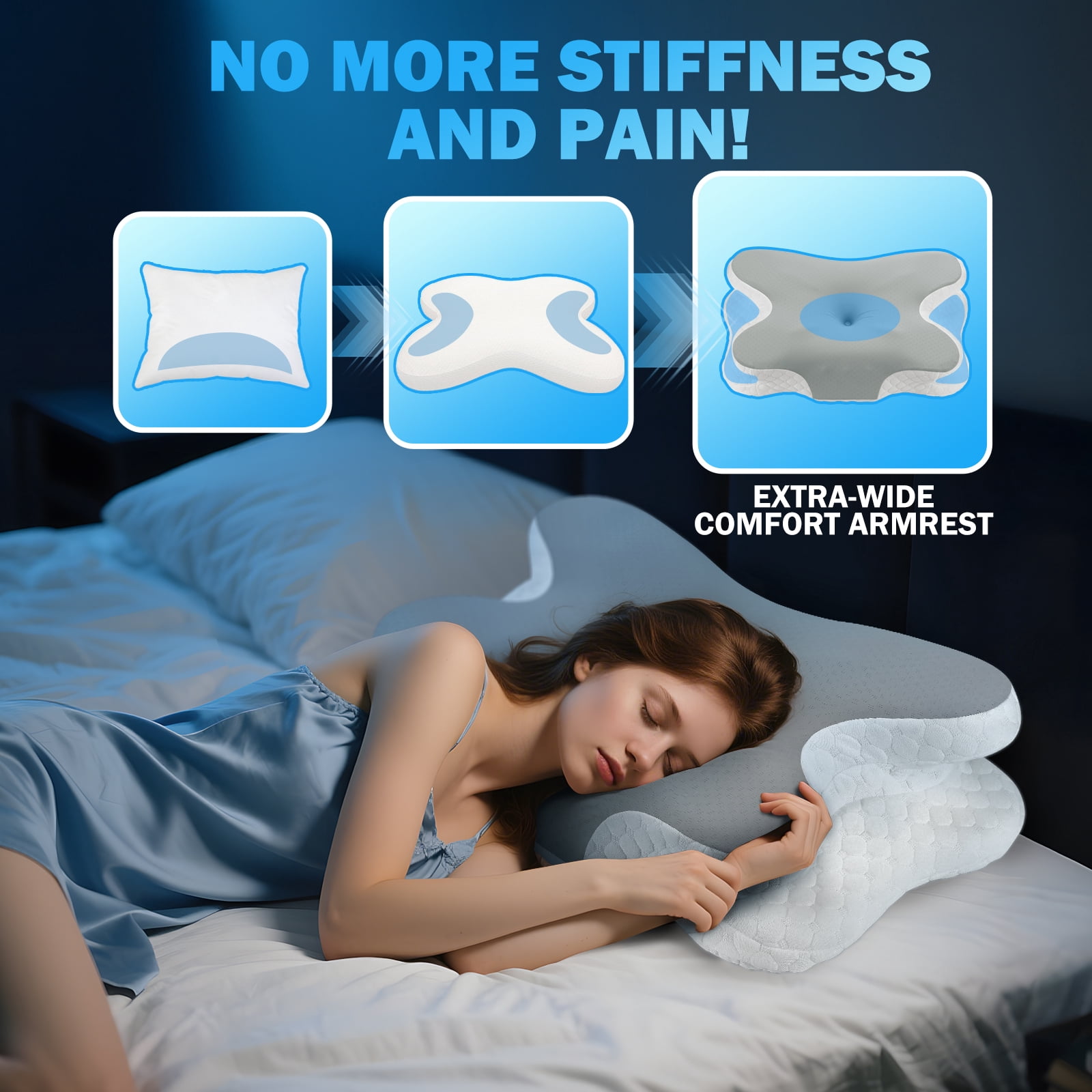 Cervical Memory Foam Pillow for Neck Pain Relief, Ergonomic Orthopedic Cooling Bed Pillow with Breathable Pillowcase, Ideal for Side, Back and Stomach Sleepers, Gray