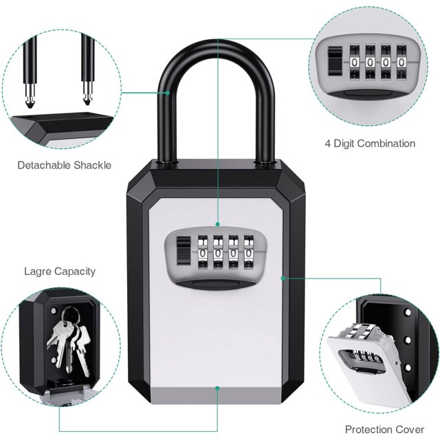 caja de llaves portátil para exteriores montada en la pared, caja de llaves combinada para el hogar, la oficina, contratistas, seguridad de llave de repuesto, sin instalación - gris