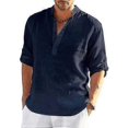 thumbnail image 1 of Summer Men"s Linen Long Sleeve Shirt Solid Color Loose Casual Shirt Top Cotton, 1 of 2