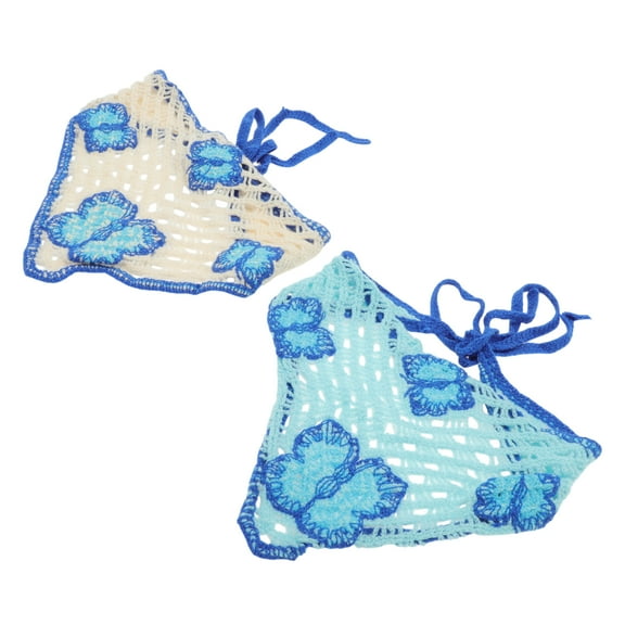 Unique Bargains 2 Pcs Triangle Bandana Knitted Turban Crochet Hair Scarf for Women Beige Sky Blue