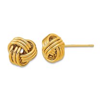 14k Solid Yellow Gold Polished Triple Love Knot Post Earrings 9x10mm Wide Stud Earring for Women