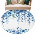 thumbnail image 2 of Round Area Rug 6 Ft, Spring Blue Floral Washable Non-Slip Circle Carpet for Living Room/Bedroom, Farmhouse Weeping Floral Leaves Low-Profile Indoor Mats Collection Rugs for Residential, 2 of 7